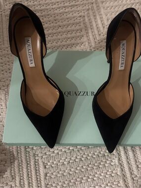 Aquazzura Black Suede Pointed D'Orsay Pumps